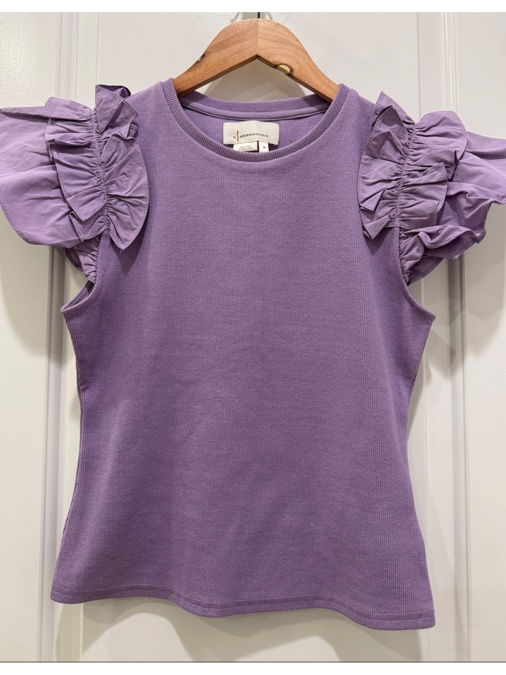 Anthropologie Lilac Ribbed Crewneck Top